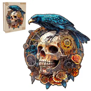 3D Mechanical Skull & Raven Wooden Jigsaw Puzzle for Adults and Kids Unique Shape Animal Wood Puzzles Challenging Puzzle, Family Game Creative Gifts，Laser-Cut Durable HDF Wood Puzzle