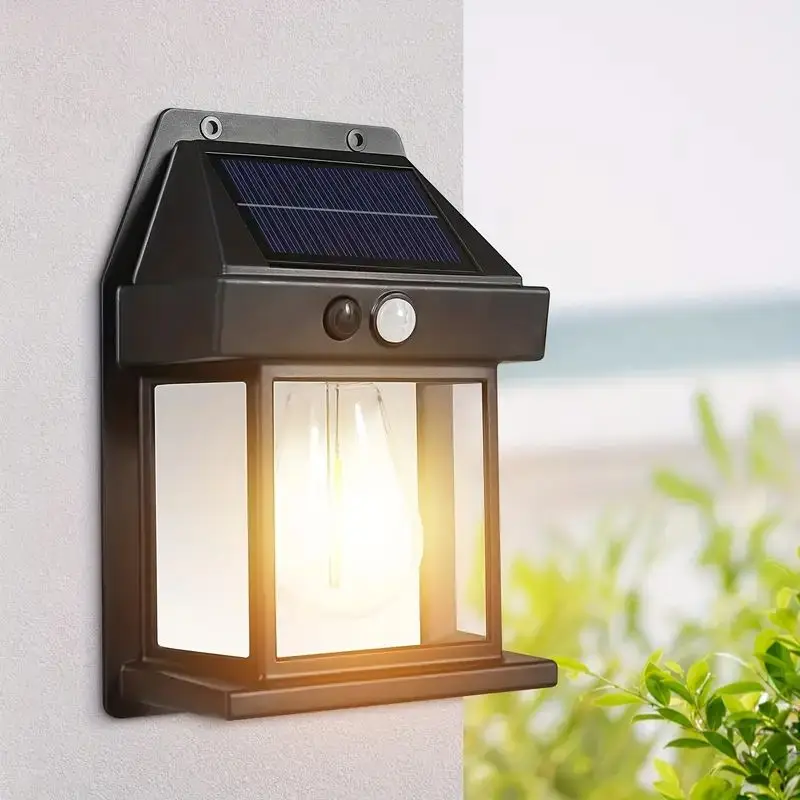 2pc 3-Mode Solar Wall Lantern - Street & Area Lighting With Motion Sensor, Dusk To Dawn Auto On/Off, Clear Panel, And Energy-Efficient Design For Outd
