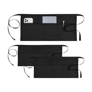 Server Apron with 3 Pockets Short Waist Apron for Waitress & Waiter Restaurant Work Apron