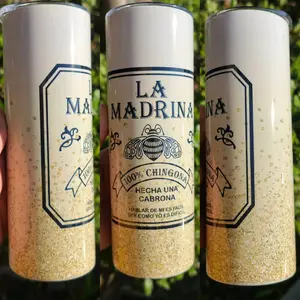 La Madrina Gold Glitter diamonds Stainless Steel Skinny Tumbler - 20oz, Custom Made for Cold and Hot Drinks