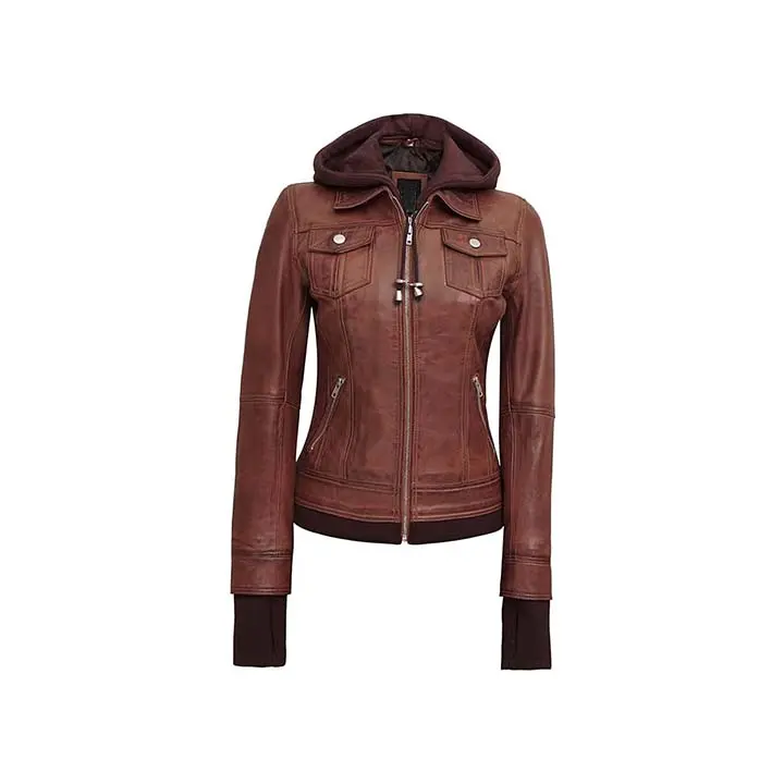 Mystique Brown Leather Bomber Jacket - 100% Real Leather with Removable Hooded Lining