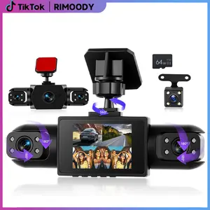 RIMOODY 4 Channel Dash Cam with Front Rear Inside Cameras, 2-inch Touch Screen, 1080P Resolution, Night Vision, 24/7 Recording, 64GB TF Card, Rotatable Dashcam for All Vehicles