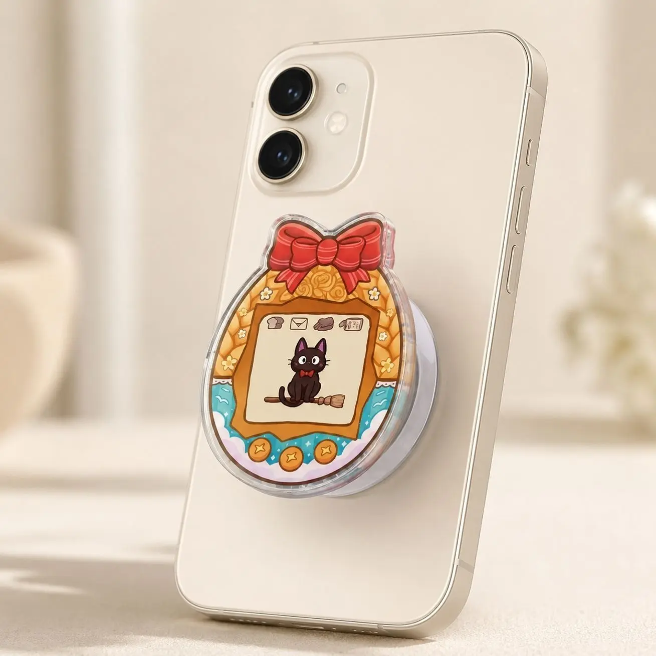 Retro Virtual Pet Black Cat Magnetic Phone Holder - Kawaii Y2K Anime Phone Stand Accessory