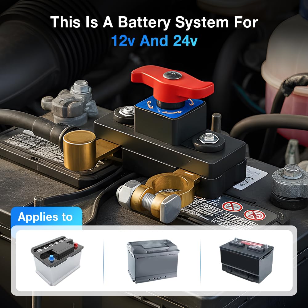 Car Battery Power Cut-Off Switch Breaker, 2026 New Car Battery Disconnect Switch Adjustable Pure Copper Stable Transmission High Conductivity 12v-24v Disconnect Switch for Car Truck Boat