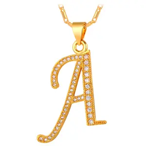 FindChic Alphabet Initial Jewelry Necklace with Letter A to Z Stainless Steel Golden Crystal For Women Men