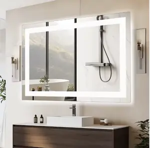 Bathroom Vanity Mirror for Wall Memory Function Tempered Glass with Front Light and Backlit