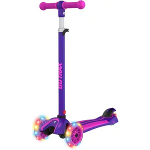 Kids Kick Scooter, LED Lighted Wheels and 3 Adjustable Height Handlebars, Lean-to-Steer & Widen Anti-Slip Deck, 3 Wheel Scooter for Boys & Girls Ages 2-8 and up to 100 Lbs