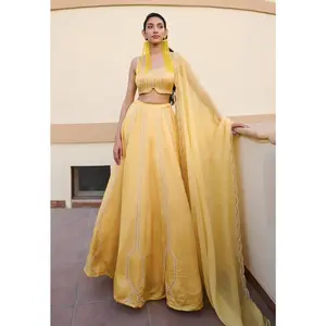 Yellow embroidered lehenga set