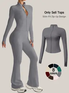 Zip-Up Sports Jacket Women's Stand-Collar Slim-Fit Long-Sleeve Top with Thumb-Hole Design Stretchy Breathable Yoga Shirt Ideal for Gym Workouts Outdoor Running Cycling Versatile Activewear Jacket Sports Outerwear Workout Clothes Women