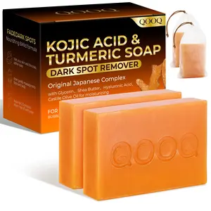 Turmeric Kojic Acid Soap for Dark Spots Remover – Facial Cleansing Bar with Vitamin C, Retinol, Collagen, Vitamin E, Glycerin, Shea Butter & Castile Olive Oil – Soap for Women & Men (120g x 2)