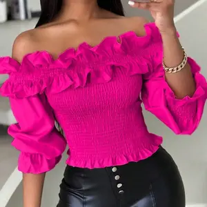 Privé Summer Casual Ruffle Trimmed Off Shoulder Women Tops