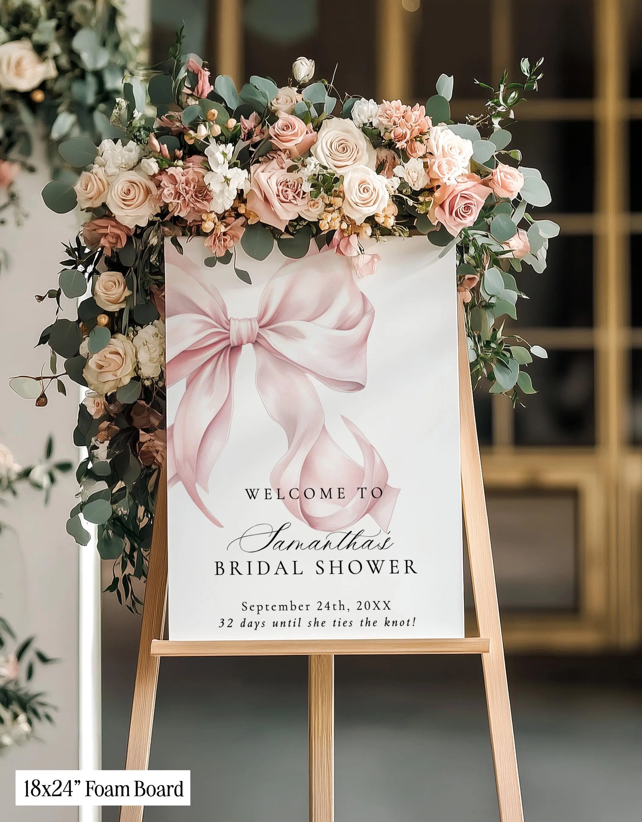 Personalized Pink Bow Bridal Shower Welcome Sign, Custom Name Foam Board Sign | 18x24 & 24x36 | Printed & Shipped, No DIY
