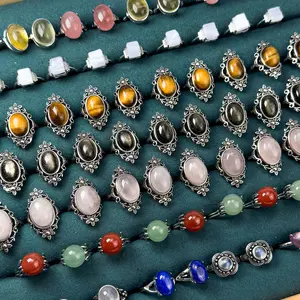 1 Count Adjustable Crystal Ring Materials Amethyst Rose Quartz Fluorite Blue lace agate Carnelian