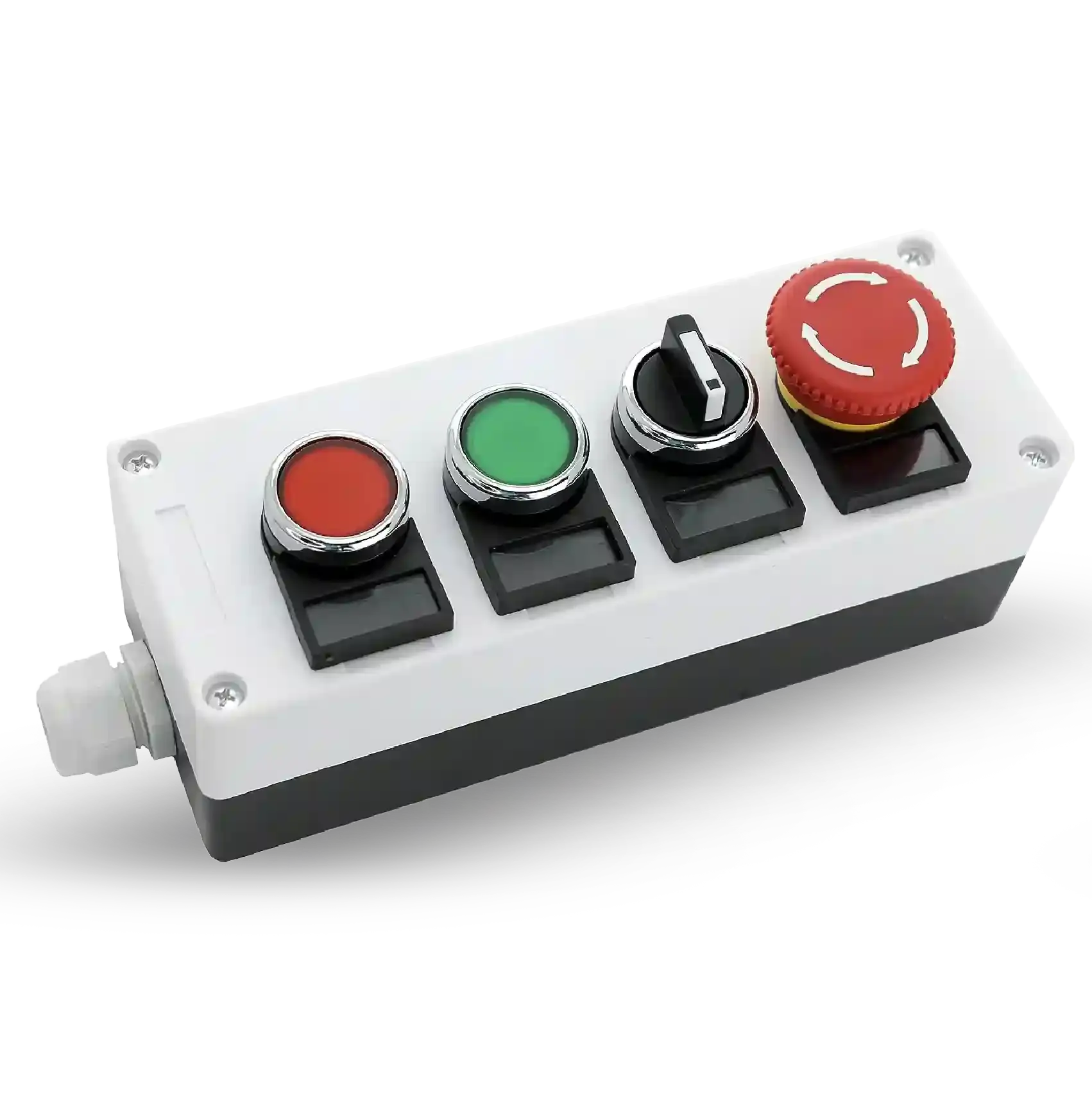 Shopcorp 22mm Control Station Box Set - Includes Momentary Push Buttons (Red and Green), Rotary Switch and Stay-Put Push Button