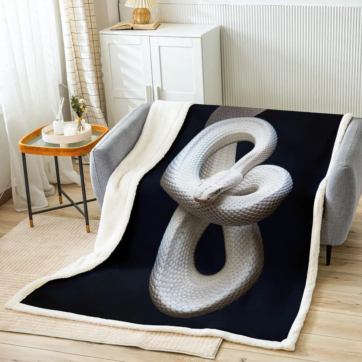 Snake Bed Throws for Kids Boys Teens 3D White Snake Printed Flannel Fleece Blanket for Couch Sofa Wild Reptile Animal Throw Blanket Cozy Luxury Bed Blanket,Throw