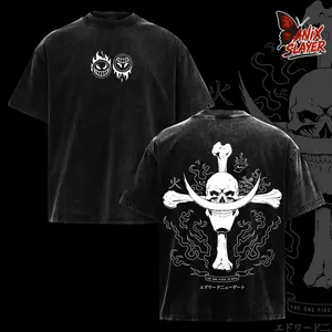 Whitebeard Pirates T-shirt - One Piece Anime Streetwear - Vintage Washed Tee Oversized Heavyweight Cotton T-shirt, Menswear, Gift for Anime Fans