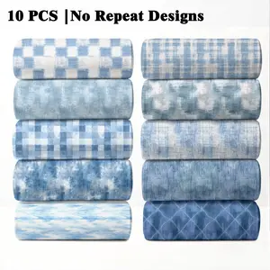 10PCS Blue Vintage Farmhouse Fabric, 23x55cm (9x22in) Classic Nostalgic Floral Pattern Quilting Fabric for Rustic American Country Decor, DIY Quilting & Crafts