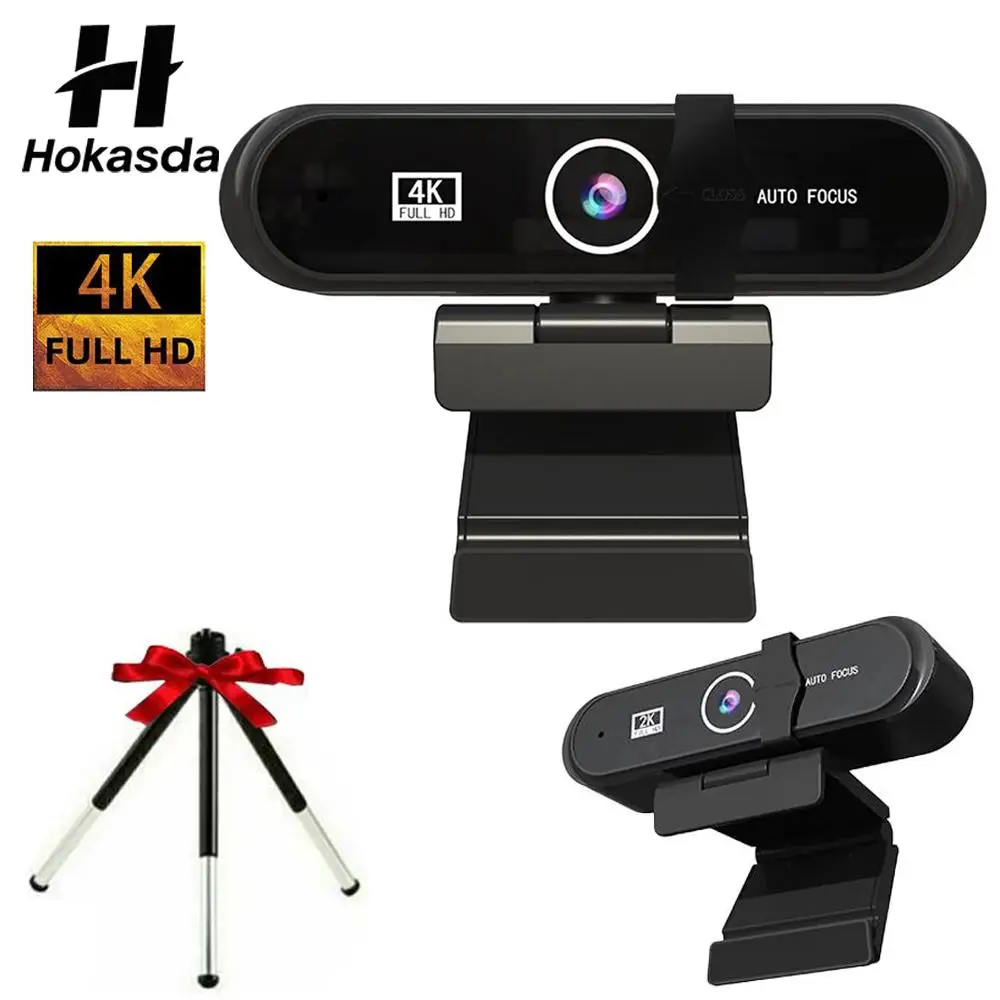 Full HD 2K 4K Webcam for PC Webcast Camera, USB Online Webcam with Microphone, Autofocus Full HD Computer Webcam Plug and Play