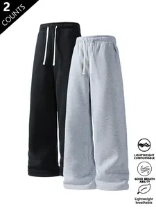 2-pack men’s casual loungewear pants — trendy athletic long pants with drawstring, suitable for spring, summer, autumn, and all seasons; ideal for everyday streetwear and casual gatherings.