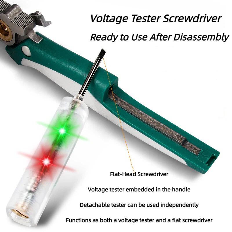 8-in-1 Stainless Steel Multi-Function Wire Stripper Pliers with Voltage Testing, Cutting, Stripping, Crimping, Wire Splitting Tool for Electricians and Home Repair