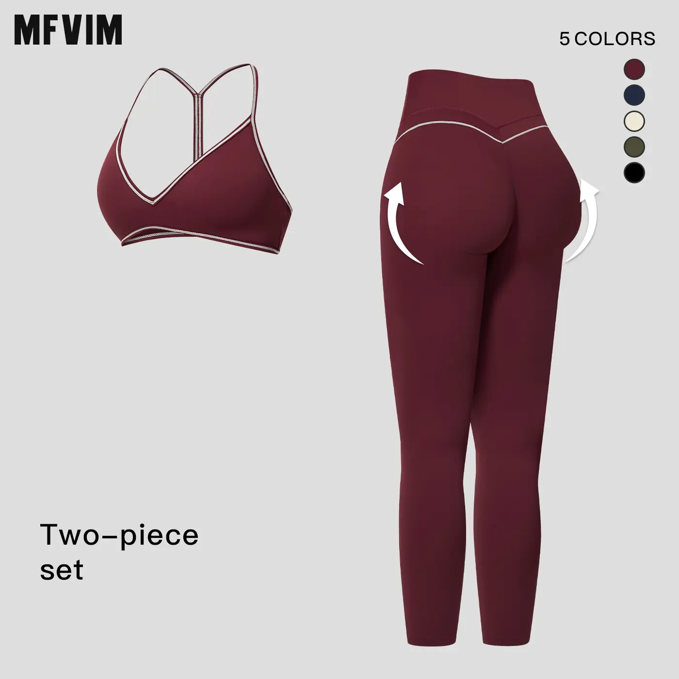 MFVIM Women’s Color-Block Trim Yoga Set — Y-Back Design, High-Waist Peach-Lift Full-Length Compression Leggings, Second-Skin Feel Two-Piece Fitness Set