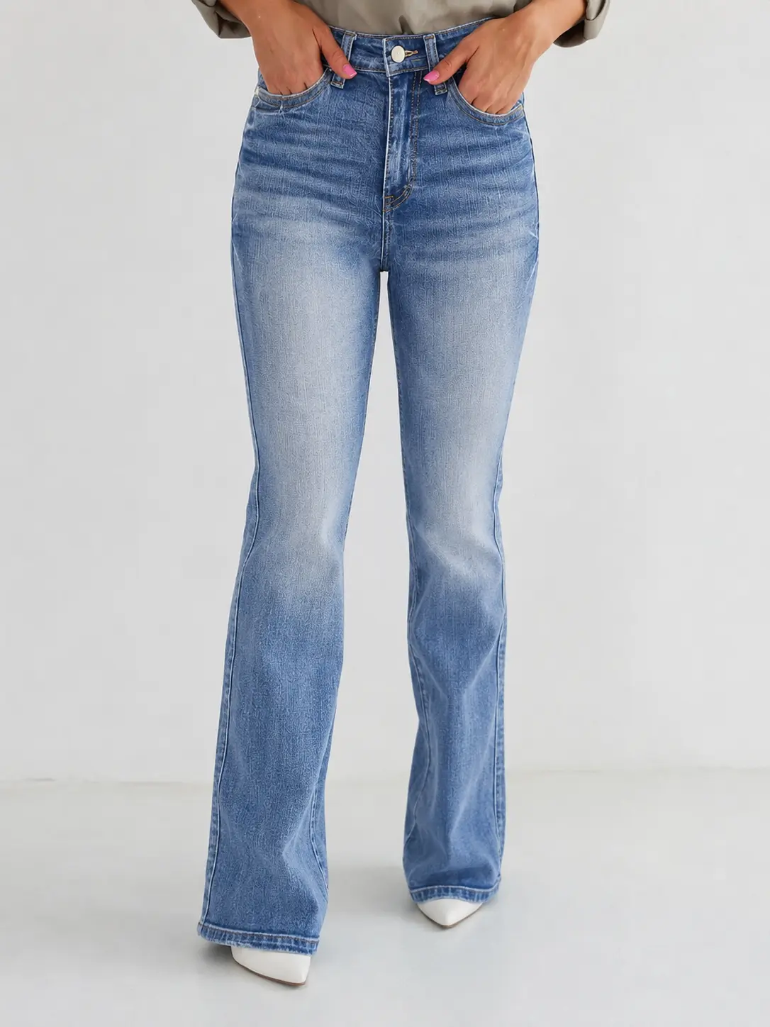 Women's Boot Cut Mid-Waist Tummy Control Trendy Flare Denim Pants, Womenswear Bottom
