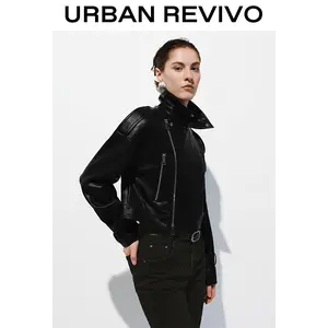 URBAN REVIVO Women's Fashion Lady Casual Elegant Zip-Detail Wrap-Front Jacket - 1 Piece Everyday Statement Essential for Women's Tops & Coats Collection UWM150076