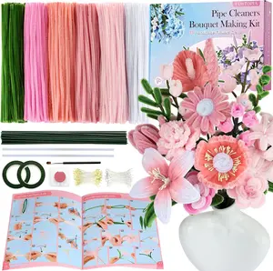 Funtopia 540Pcs Pipe Cleaners Craft, 6 Colors Pipe Cleaners Bulk with 15 Designs Guiding Book, Flower Making Kit with Chenille Stems, Floral Wires & Tape, DIY Bouquets and Party Decorations