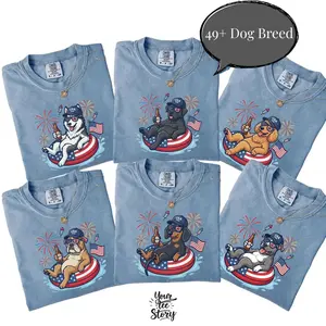 Comfort Colors Patriotic Dogs Shirt, 50+ Dog Breeds Tee, 4th of July Dog Shirt, Custom Dog Breed Shirt, USA Flag Fireworks Tee, 250 Years America Shirt, Independence Day Dog Lover Gift, Patriotic Graphic Tee for Women & Men