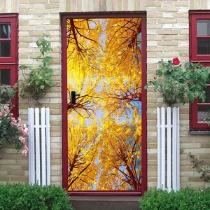 2pcs Golden Autumn Leaves Branches Blue Sky Nature Scenery Wall Stickers Self Adhesive Removable Home Decor for Living Room Bedroom Wall Art Collage Self-Adhesive Door Sticker