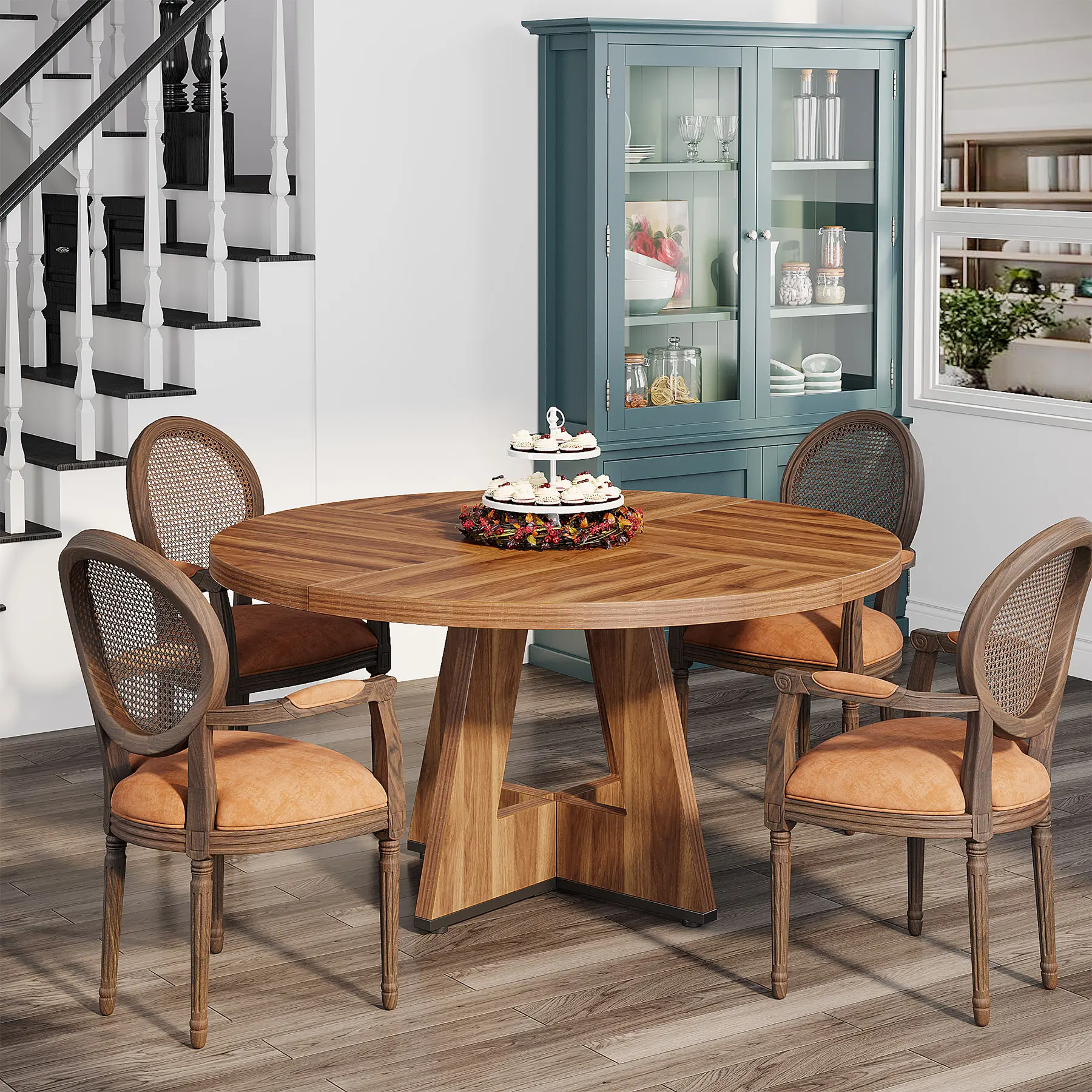 Tribesigns 47 inch Round Dining Table Wood Kitchen Table for Dining ...