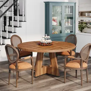 Tribesigns 47 inch Round Dining Table Wood Kitchen Table for Dining Room, 47" Dinner Room Tables for 4-6, Farmhouse Accent Furniture with Wooden Tabletop and Cross Base, Rustic Brown