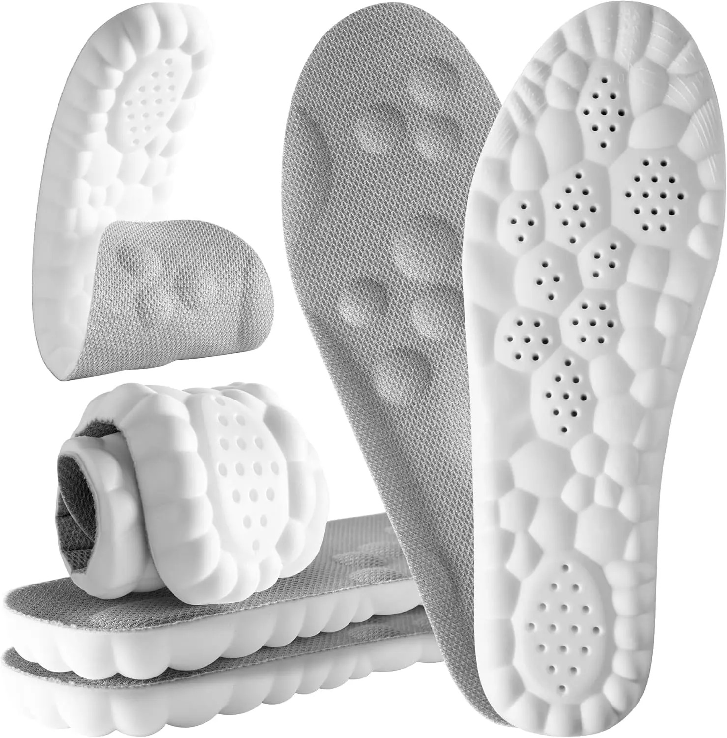 Men's & Women's 4D Cloud Soft Footwear Insoles, Shock-Absorption Acupressure Shoe Inserts, Breathable 3D U-Heel Cup Massage Footbed for Work Boots, Sneakers, Foot Pain Relief, Dry Feet Solutions