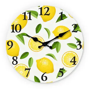 Lemon Pattern Wooden Wall Clock, 10-14 Inch Silent Clock, Aa Battery Powered, Home Decor, Ideal for Kitchen, Dining Room, Living Room, Valentine's Day