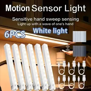 6pcs Smart Motion Sensor Night Lights, Motion Sensor Lamp, USB Rechargeable Under Cabinet LED Pathway Lighting with Magnetic Wall Mount for Closet & Wardrobe, Ideal for Room, Kitchen, Stairs, Hallways and Home Decor