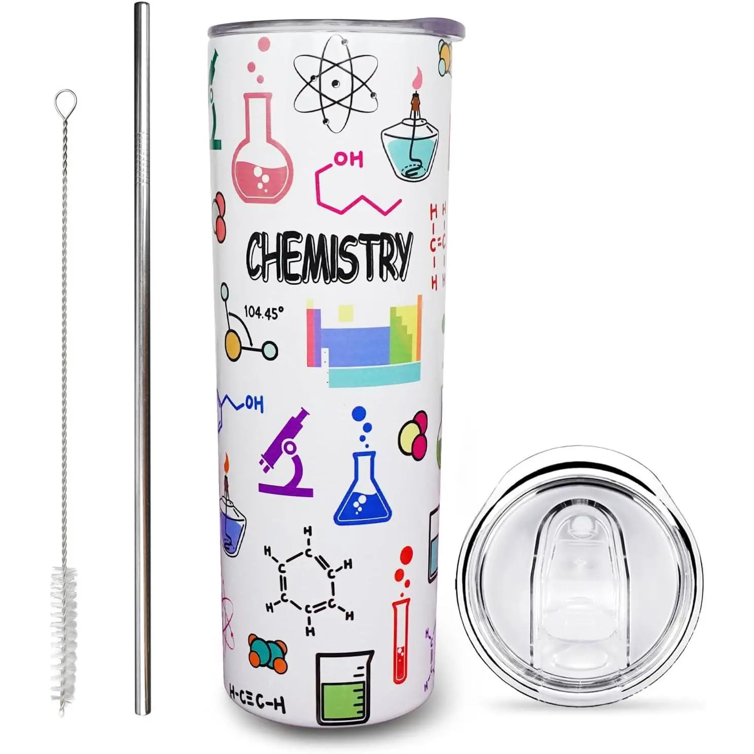 20oz Portable Classic Insulated Stainless Steel Vacuum Flask Travel Coffee Mug Tumbler - Chemistry-Themed Drinkware with Lid and Straw, Bottle Washer Compatible Kitchenware for Chemistry Teachers