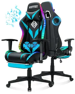 Hoffree Gaming Chair with Speakers Gamer Chair with Footrest and Massage Reclining Video Game Chair with Led Lights and Swivel Seat and Headrest and 2D Armrests for Adults  Christmas birthday gift