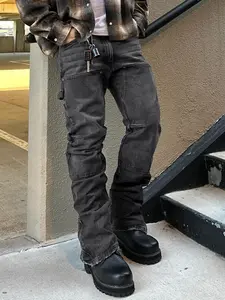 Men's Casual Classic Washed Denim Jeans Pants, Plain, Elastic Patchwork High Street Style Utility Pocket, Fitted All Season Wear, Perfect Gift for Husband Boyfriend