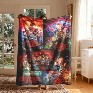 Stranger Things Theme Flannel Blanket, Large Size, Soft Lightweight Warm, Perfect for Bed Sofa Office Camping Travel, Christmas Gift