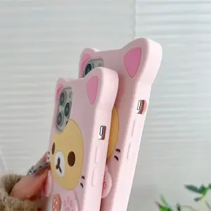apply to-Cute Rilakkuma Bear Kitty Cat Paw Silicone Phone Case For 17 16 15 Pro Max 14 13 12 11 Plus Cover pink phone case