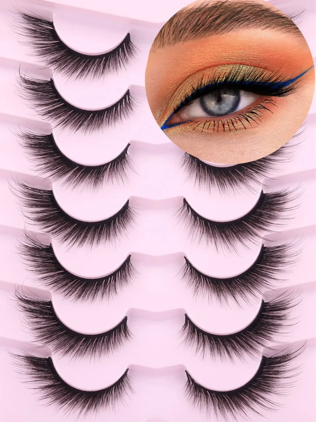 Fox Eyelashes Fluffy False Lashes Dramatic Faux Mink Lashes Wispy 18mm Long Angel Wing Eyelash Lift Fake Eye Lashes Pack 7 Pairs