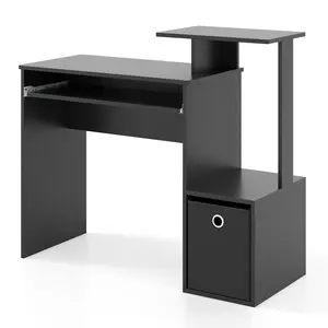 COSTWAY - Space-saving Computer Desk with Pull-out Keyboard Tray-Black