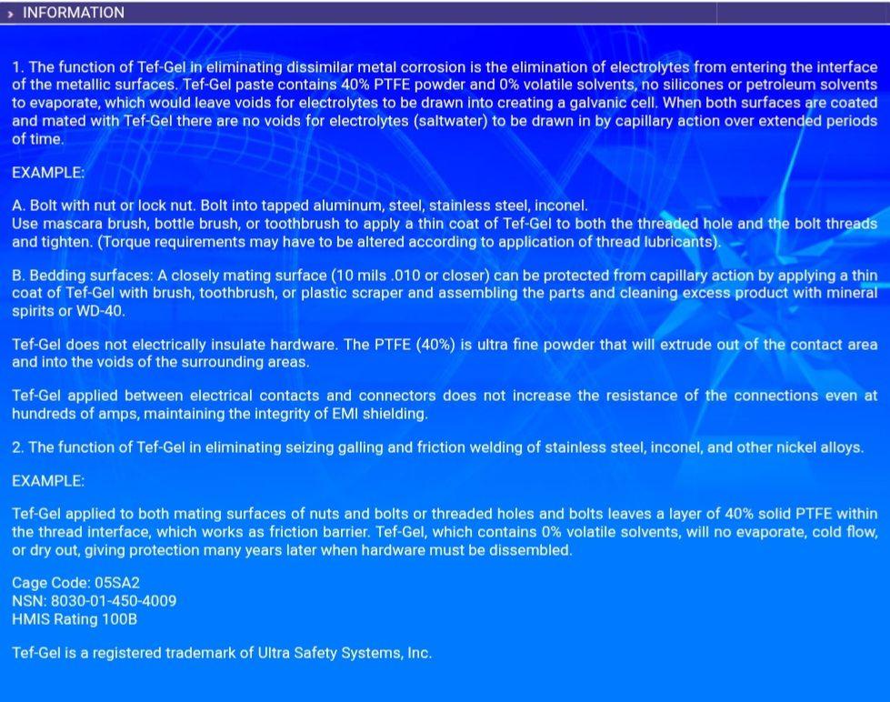 TG-16 Ultra Tef-Gel   Corrosion Eliminator And Anti-Seize Lubrican 16oz Tub