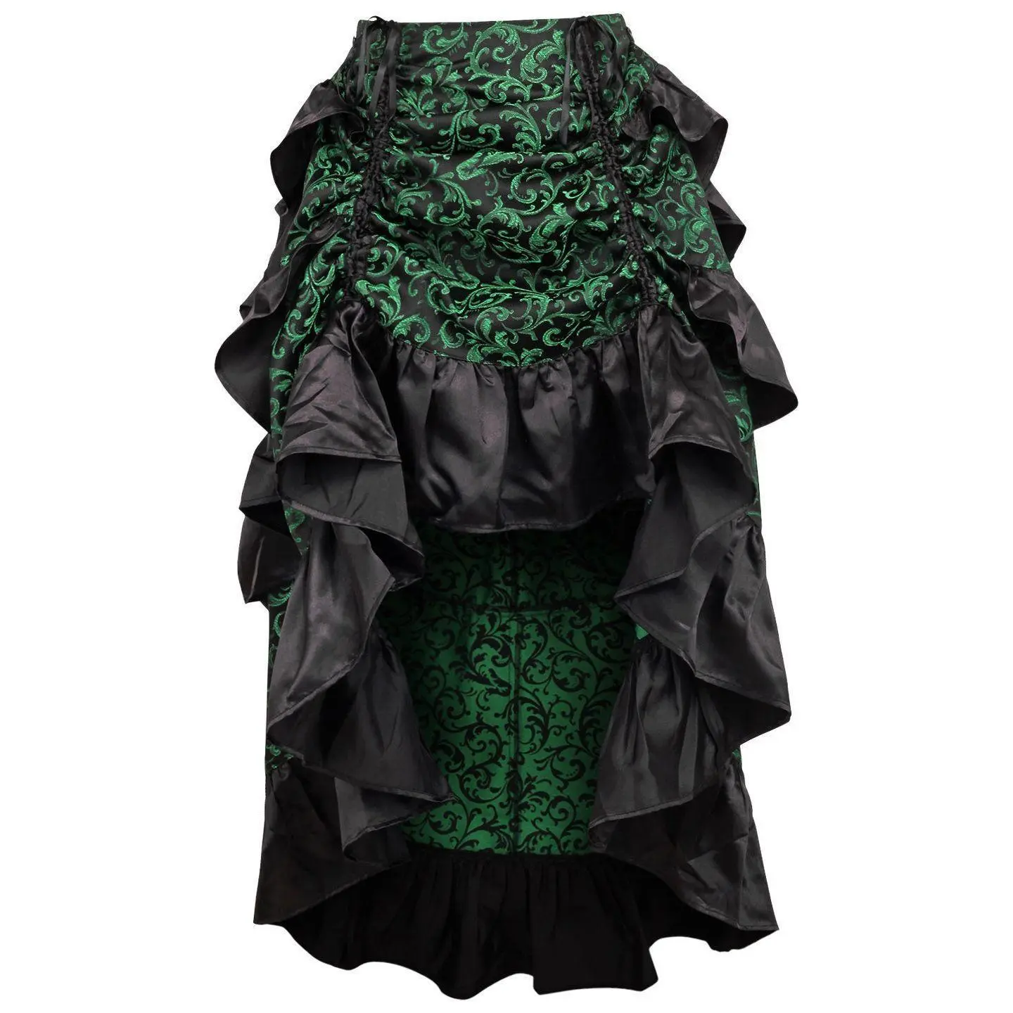 Green/Black Brocade Adjustable High Low Bustle Skirt