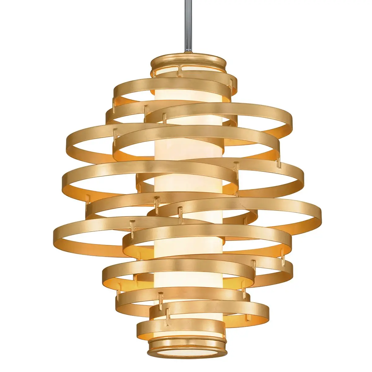 Large Vertigo LED Chandelier with Twisted Metal Design and Gold Leaf Finish