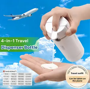 4-in-1 Travel Dispenser Bottles for Toiletries Shampoo Lotion Cosmetic ,Lightweight Durable Compact Design Easy Carrying, Easy Press Smooth Flow,2-Pack Green & White for Business Trips/Vacations