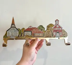 Vintage Brass Cloisonne Key Holder 4 Hooks / Dog Leash / Kitchen Utensil Organizer / Coat Rack / Entryway Decor / Home Decor