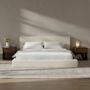 Cloud Upholstered King Bed Frame with Headboard, 5 Inch Foam Padded Platform, No Box Spring, Easy Assembly (Cream)