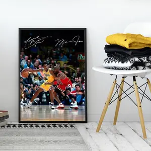 Michael Jordan Guarding Kobe Poster  Wall Art, Vintage Print for Sports Fans & Home Decor