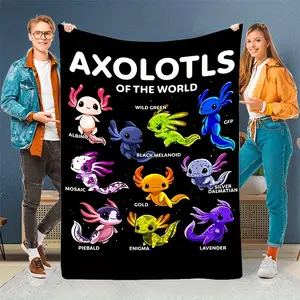 Axolotl Themed Flannel Fleece Throw Blanket - Glam Style, Machine Washable, Tear-Resistant, Stain-Resistant, Knitted Polyester, All-Season Multipurpose for Sofa, Bed, Office, Camping - Perfect Gift